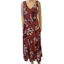 Y2K Fairy Grunge Maxi Dress Sz M Floral Sheer V-Neck Boho Festival Tiered Brown