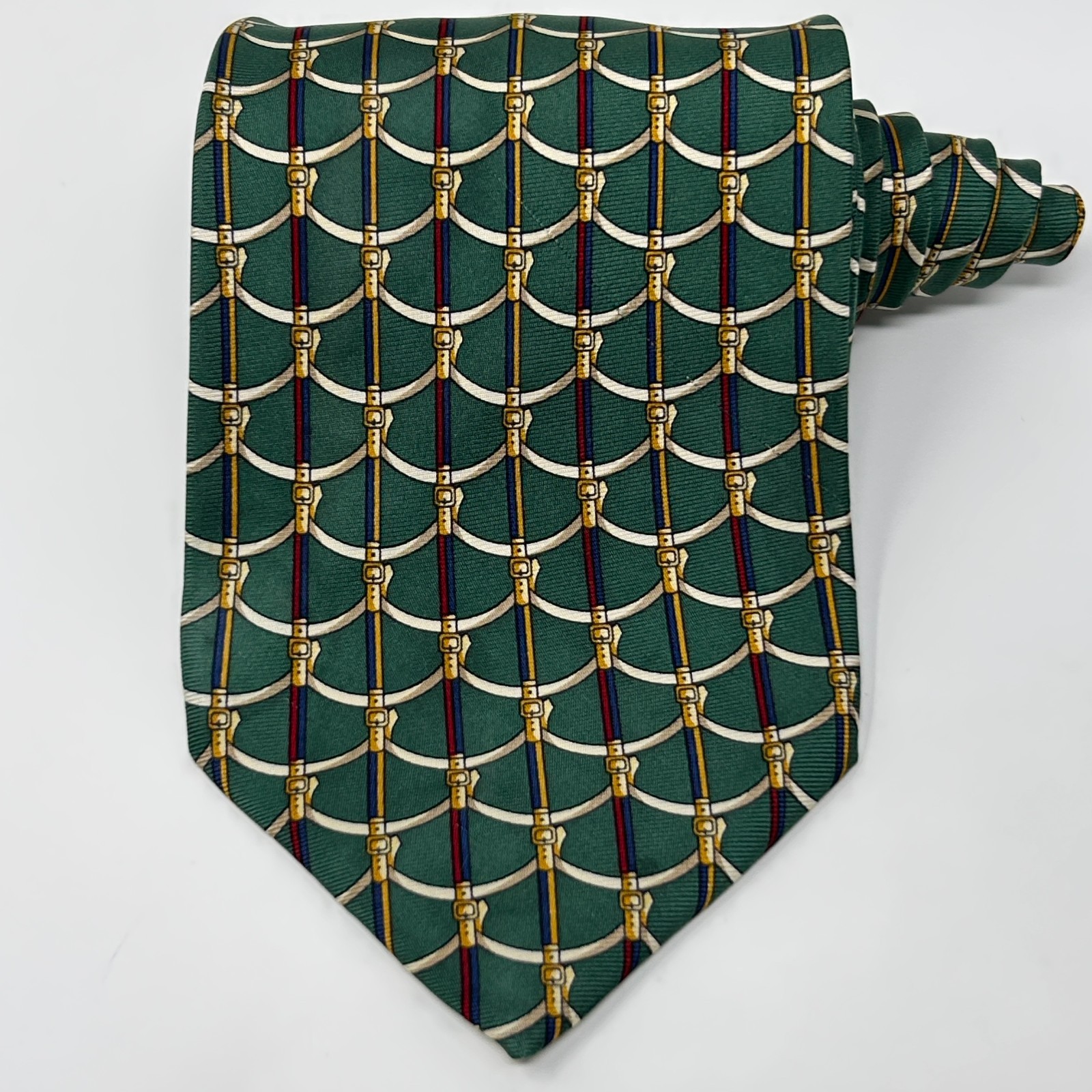 Vintage Paolo Gucci Tie Necktie Green Horse Bit Equestrian Silk Made In Italy