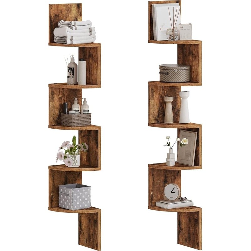 4-Tier Floating Corner Shelf Wall Mounted Set of 2 Living Room Storage New