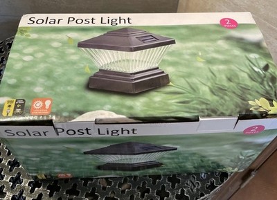 Black SOLAR POST LIGHT 2 PACK BRIGHT WHITE LED - NEW IN THE BOX