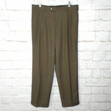 Axist Mens 36 x 32 Brown Pleat Front  Cuffed Hem Career Dress Pants Poly Rayon