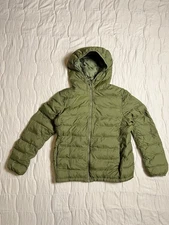 Uniqlo Puffer Jacket Kids Size 13 Green Quilted Full Zip Hoodie Outdoors Nylon