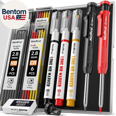 2 Pack CP1000 Carpenter Pencil with Sharpener, Mechanical Carpenter Pencils with