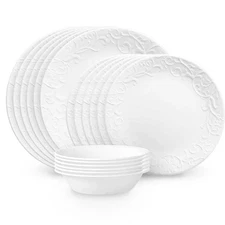 Corelle 18pc Vitrelle Embossed Bella Faenza Dinnerware Set White: Floral