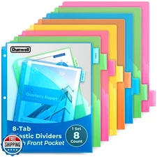 Dunwell 8 Tab Binder Dividers with Slash Pocket, Plastic 1 Pocket Dividers wi