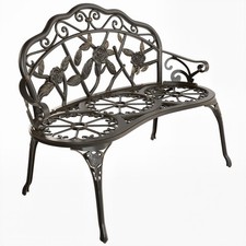 Outsunny Garden Bench Porch Park Seat Vintage Rose Style Cast Aluminium
