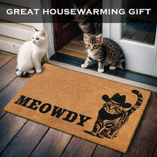 Felpudo Meowdy 30X17" Gato Puerta Delantera Alfombrilla Cubierta Exterior Negro Gato Bienvenido