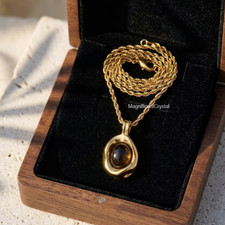 A+++ Genuine Tiger Eye Pendant Necklace Minimalist Gold Amulet Women Jewelry