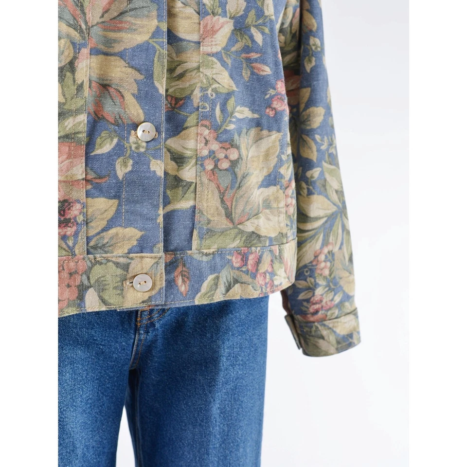 Chaqueta Floral Azul Vintage Años 90 Algodón Cottagecore Informal Tareas Chaqueta S M  Foto 4 de 4