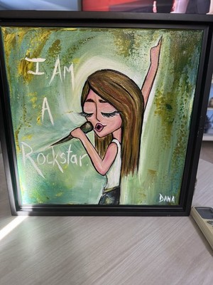 Original Whimsical Art Painting   I Am A Rockstar  Signed By Dana