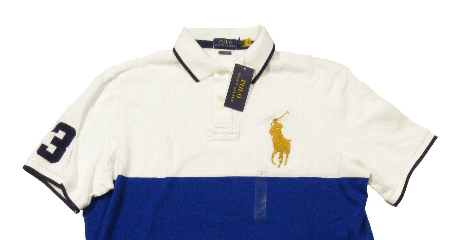 Polo Ralph Lauren Men's Blue Multi Colorblock Gold Big Pony S/S Polo Shirt