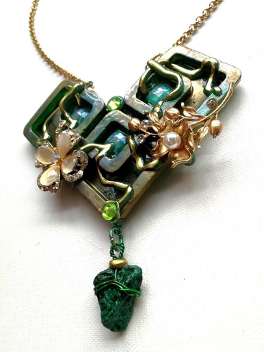Geometrical Flower Jewelry Luxury Necklace Woman Pendant Gold Chain Stone 70s 60 - Picture 6 of 24