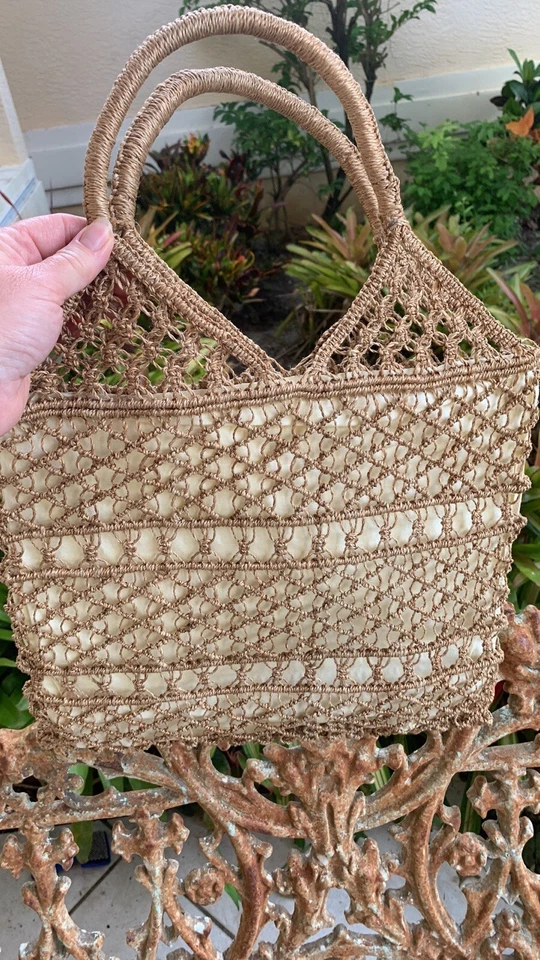 Bolso de Mano Natural Vintage Tejido Crochet Red Macramé Yute Foto 4 de 4