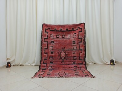 Handmade Vintage Moroccan Rug 3'6''x 5'24'' Feet Berber Old Moroccan Boujad Carpet