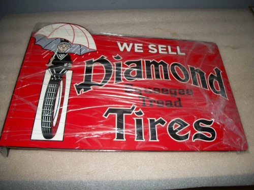 VINTAGE LOOK DIAMOND TIRES  SIGN 18X12 14 GA STEEL DOUBLE SIDE FLANGE