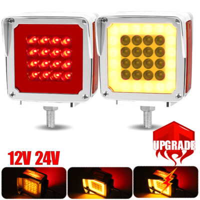 Square LED Double Face Stud Mount Fender Amber+Red Halo Turn Brake Tail Lights