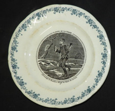 Assiette "parlante" XIXème LONGWY - LES PLAISIRS DE LA CHASSE