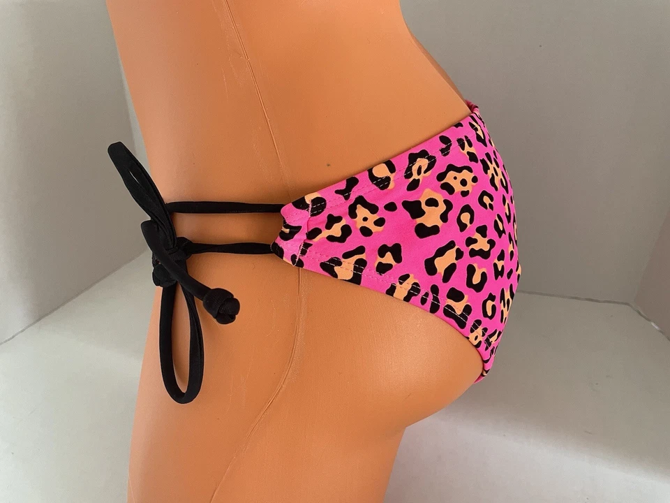 JOE BOXER JR  WOMENS BIKINI SWIM WEAR BOTTOM Sm NWT Pink Leopard Spots blk Lace - Image 4 of 4