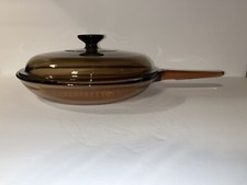 Pyrex Corning Amber VISION 10" Waffle Bottom Skillet with Lid Made In USA