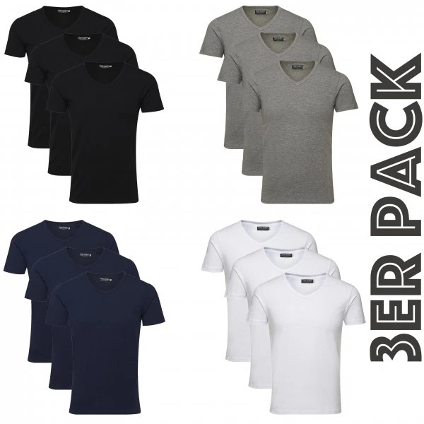 JACK & JONES Homme T-Shirt Basique Col En V T-Shirt S/S Noos, Unicolore