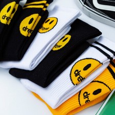 2 Pairs Smiling Face Crew Socks Unisex Comfort Breathable Causal Athletic Socks