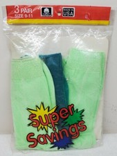 Vintage Kids Crew Socks 3 Pair Made In USA SZ 9-11"Free Shipping"