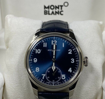 NEW MONTBLANC 1858 STEEL COLLECTION MECHANICAL PETITIE BLUE DIAL #113702~ $3,530