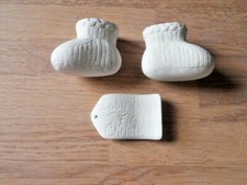 C-1070 Baby Boy set of Booties  tag Christmas Ornaments 1.5"T Ceramic Bisque