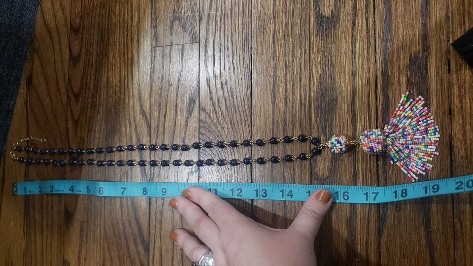 Talbots Colorful Glass Seed Beads Tassel Pendant And Blue Navy Beads Necklace - Image 3 of 3