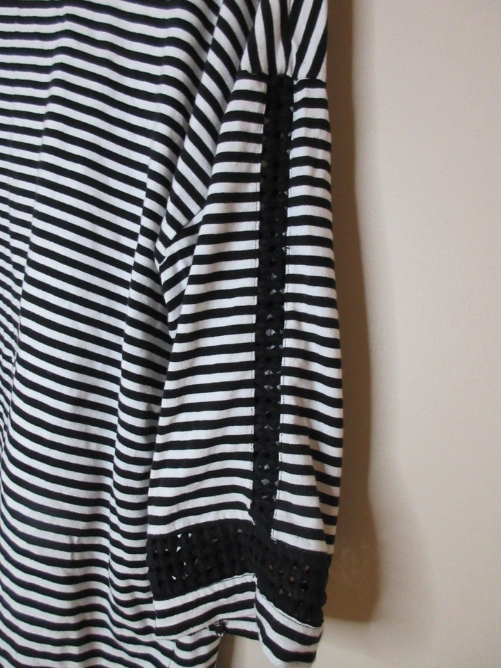 Camiseta talla 2X Joseph A. Tejida Top Rayas Blanca Negra Manga 3/4 Encaje Ribete Foto 3 de 4