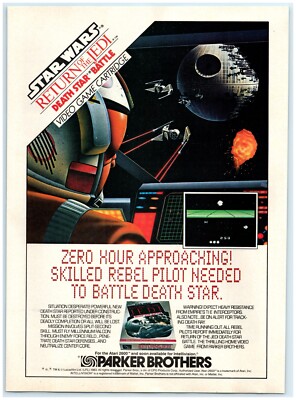 1983 Star Wars Return Jedi Death Star Battle Print Ad, Atari Game Rebel Pilot