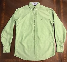Mens Tommy Hilfiger Button Front Long Sleeve Green Dress Shirt Regular Fit, M