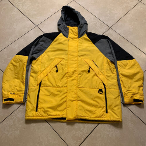NWOT POLO Jeans Co Ralph Lauren RL-67 żółta czarna izolowana kurtka narciarska z kapturem L - Zdjęcie 1 z 13