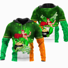 Happy St Patrick's Day Ariel Green Shamrocks Gold Coins 3D HOODIE All Over Print