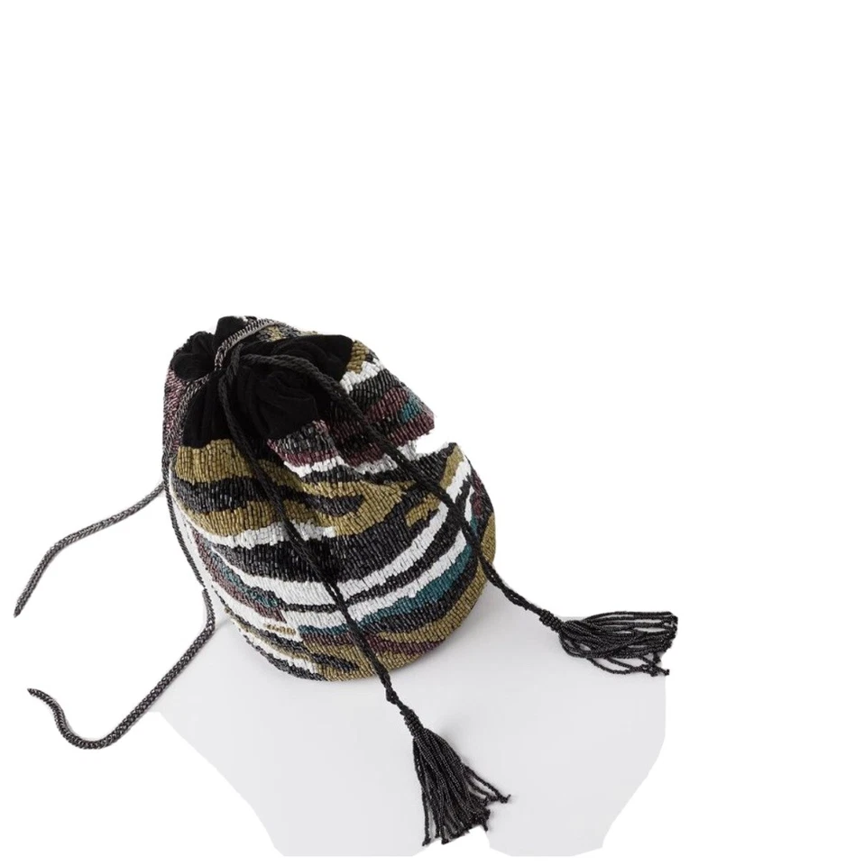 Zara Zebra stripes Beaded Safari Velvet Bucket Bag Crossbody Holiday Party Dress