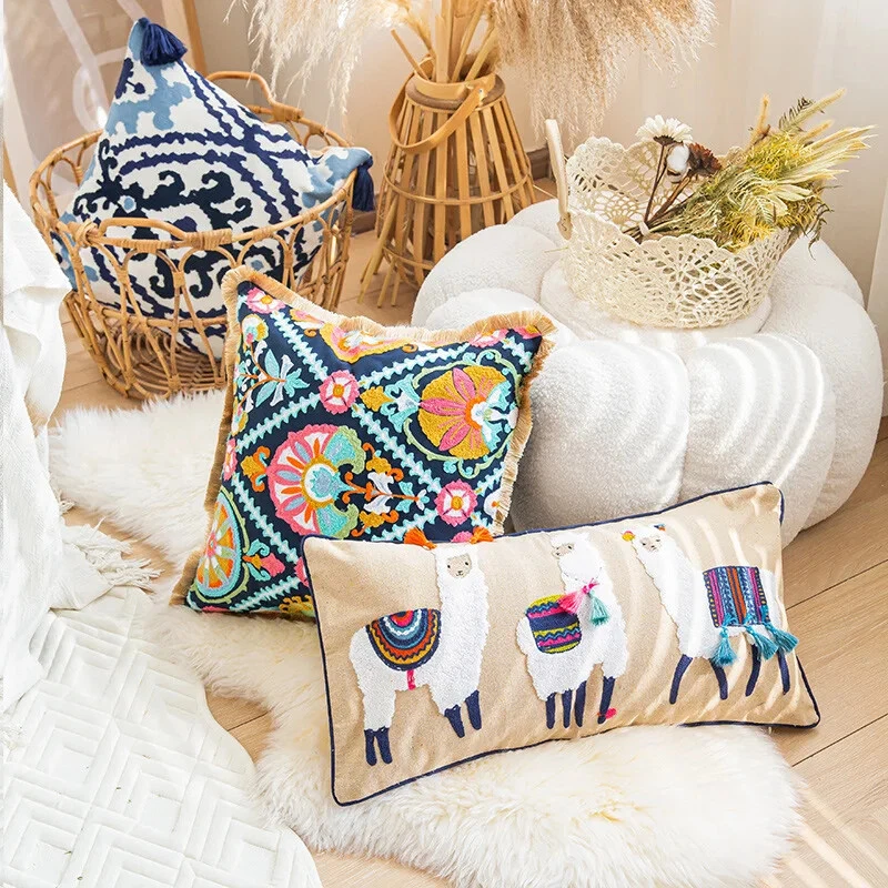 Boho Embroidery Pillow Case Throw Cushion Cover Ethnic Style Sofa Home Decor