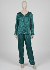 Vintage Victoria s Secret Gold Label Green Jacquard Satin Floral Pajama Set Sz M