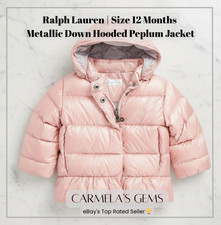 NWT Ralph Lauren Baby Girl Metallic Pink Down Hooded Jacket Coat Luxe 12Months
