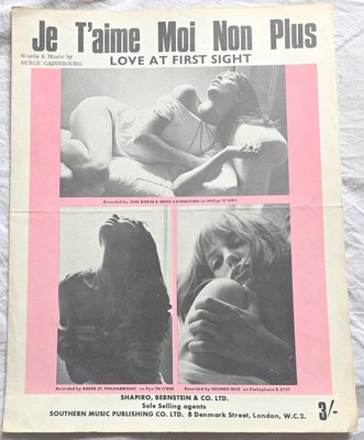 Sheet Music Je T`aime Moi Non Plus / Love at First Sight Birkin Gainsbourg 1969