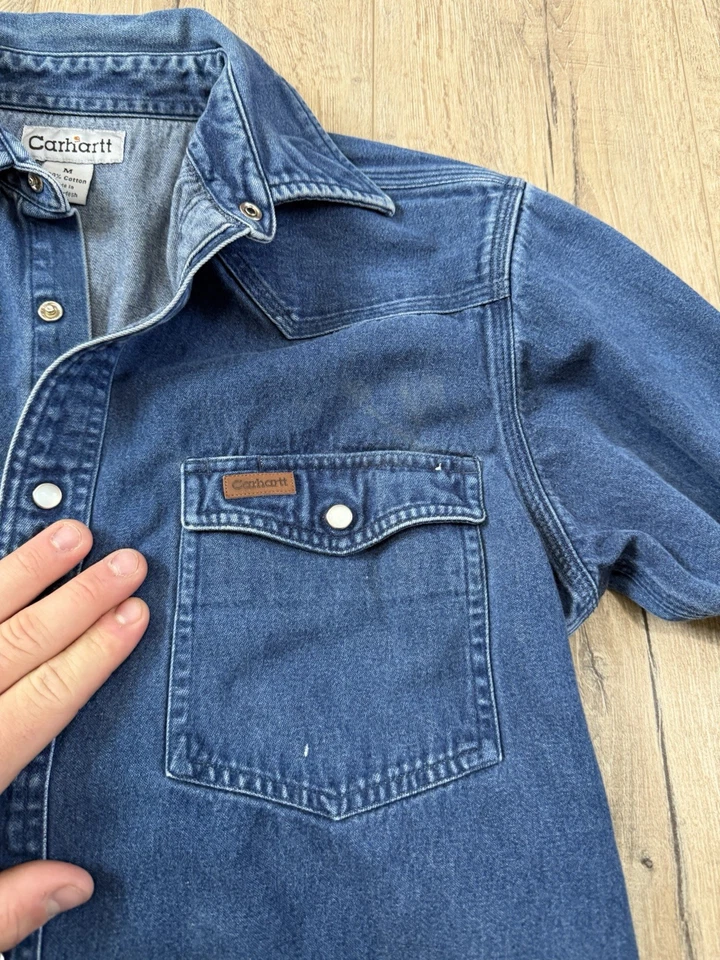 Винтажная мужская рубашка Carhartt из джинсовой ткани с жемчугом на пуговицах западная одежда размер M - Изображение 4 из 4