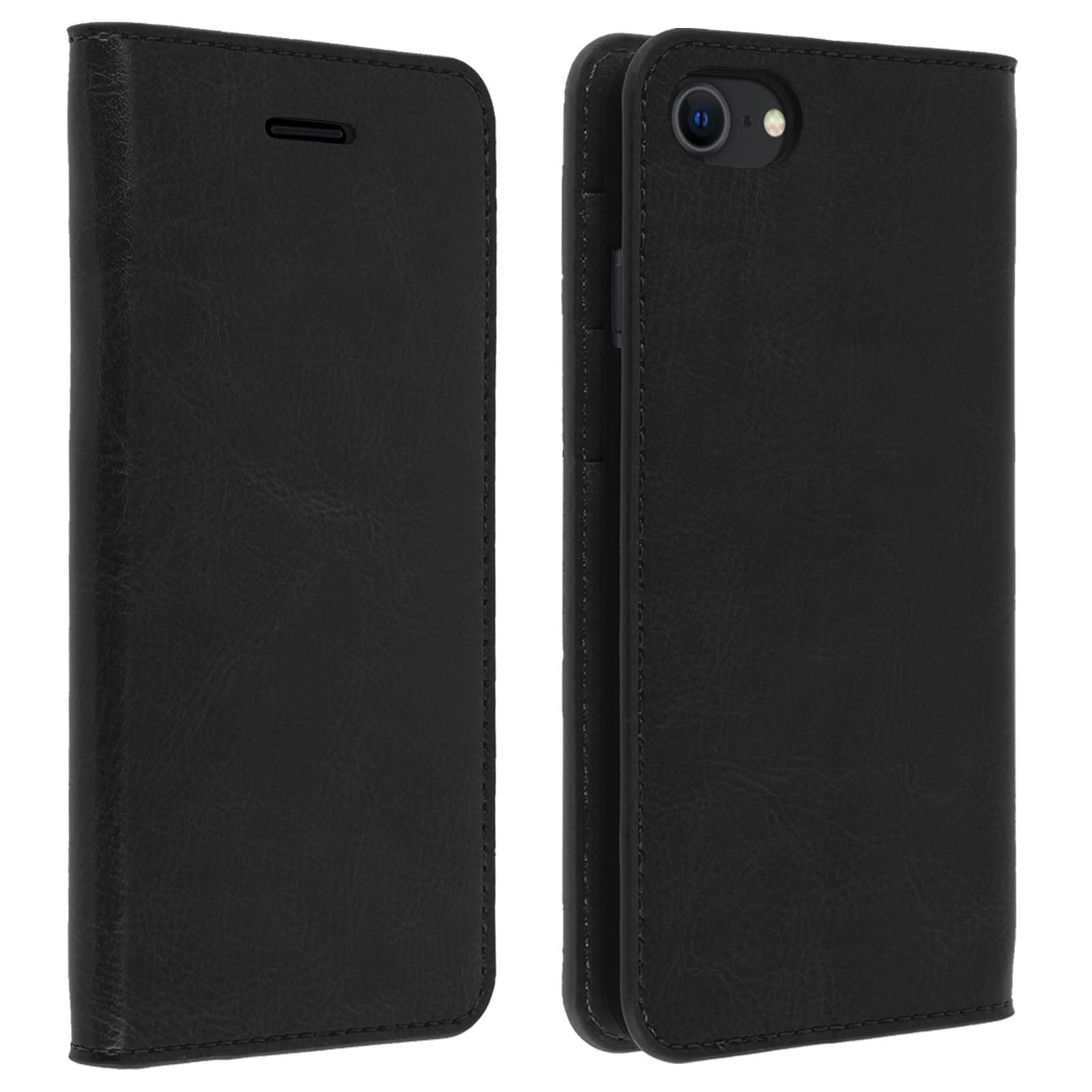 Étui portefeuille iPhone 7 8 SE 2020 cuir véritable vintage clapet noir