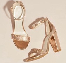 David's Bridal Brynne Gold Open Toe High Heel Bridal Shoes Size 7