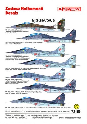 Techmod Decals 1/72 MIKOYAN MiG-29A MiG-29G & MiG-29UB FULCRUM Polish Air Force