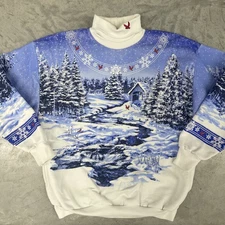 Vintage 90s Art Unlimited All Over Print Winter Scene Double Sided USA Adult L