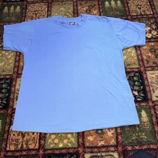 Vintage L Blue Blank Fruit of the Loom BEST T-shirt Single Stitch USA Plain