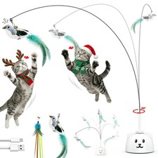 Interactive Cat Toys 360  Automatic Flying Bird Feather Wand for Indoor Play