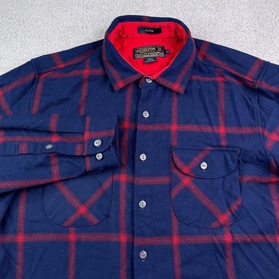 Pendleton Shirt Mens XL Blue Red Plaid Wool Flannel Oliver Buton Up Thomas Kay