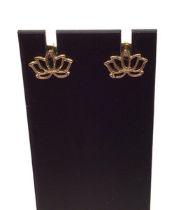 Authentic Stud Earrings Lotus Flower Gold Plated Openwork Floral Silhouette Women