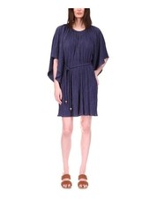 MICHAEL MICHAEL KORS Womens Navy Unlined Tie Belt Bell Sleeve Dress XS