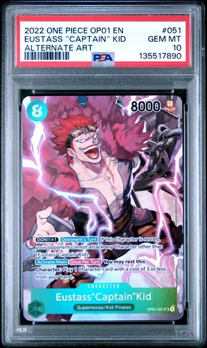 2022 ONE PIECE OP01-ROMANCE DAWN ALTERNATE ART #051 EUSTASS "CAPTAIN" KID PSA 10